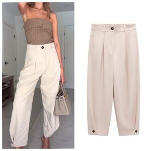 ZARA CARROT FIT TROUSERS WITH DARTS DETAIL Stone